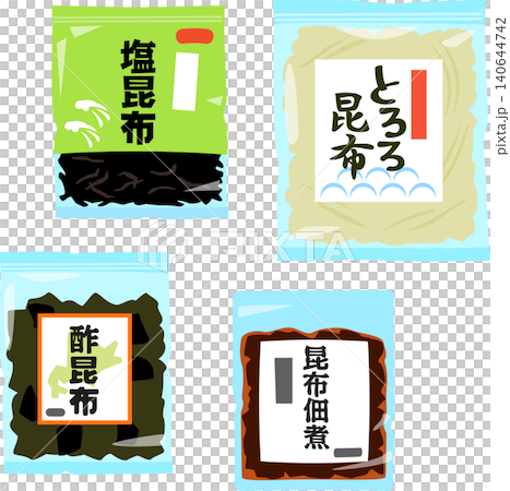 袋入りの塩昆布、とろろ昆布、酢昆布、昆布佃煮 袋入りの塩昆布、とろろ昆布、酢昆布、昆布佃煮 140644742