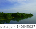 琵琶湖の静かな湖岸と新緑の森の風景 140645027