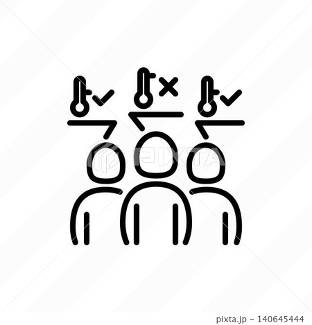 Thermal scan temperature of people's group. Detection of fever. Thin line icon, vector illustration. Thermal scan temperature of people's group. Detection of fever. Thin line icon, vector illustration. 140645444
