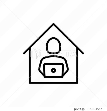 Work from home thin line icon. Man with laptop in house. Remotely work, freelance. Vector illustration. Work from home thin line icon. Man with laptop in house. Remotely work, freelance. Vector illustration. 140645446