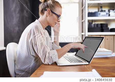 Woman, laptop or phone call in business, project or checking feedback, review or communication. Businesswoman, computer or smartphone to talk, discuss or planning of company proposal in office Woman, laptop or phone call in business, project or checking feedback, review or communication. Businesswoman, computer or smartphone to talk, discuss or planning of company proposal in office 140645630