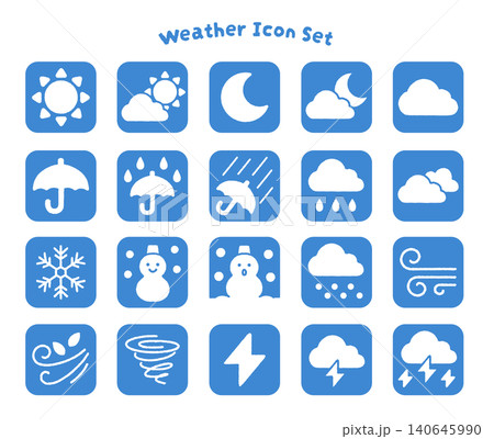 お天気アイコン20点セット|晴れ・雨・雪・風・雷 お天気アイコン20点セット|晴れ・雨・雪・風・雷 140645990