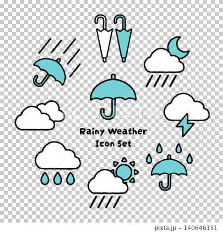 シンプルで使いやすい雨の日アイコンセット｜傘・雨雲・天気 140646151