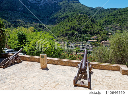Cannon on church grounds in Deia village, Mallorca island, Spain Cannon on church grounds in Deia village, Mallorca island, Spain 140646360