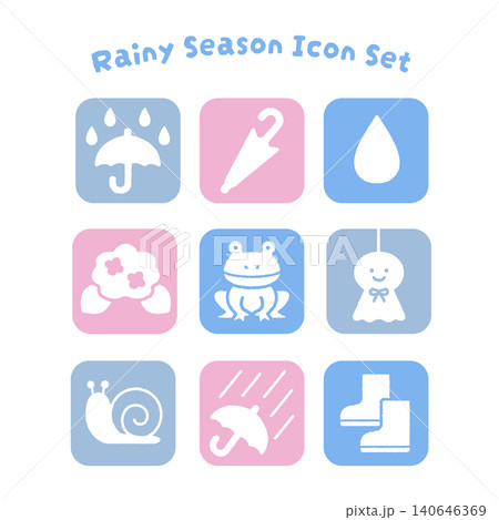 かわいい梅雨アイコンセット|6月・雨の日・素材 かわいい梅雨アイコンセット|6月・雨の日・素材 140646369