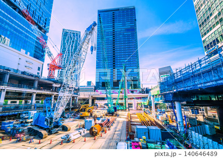 日本の東京都市景観6月17日。渋谷駅西口上空施設新築計画…KOBELCOマスターテック7120G… 140646489