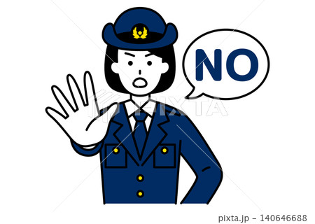右手を前に出してNOと言う女性警察官 右手を前に出してNOと言う女性警察官 140646688