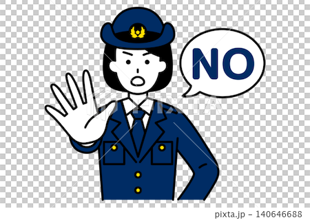 右手を前に出してNOと言う女性警察官 右手を前に出してNOと言う女性警察官 140646688