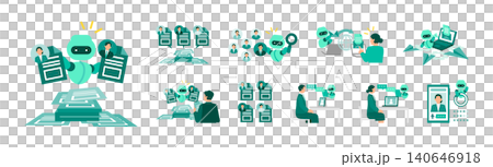 An illustrated set of AI interview and HR recruitment solutions. Ideal for explaining efficient job seeker selection and digital transformation (DX). An illustrated set of AI interview and HR recruitment solutions. Ideal for explaining efficient job seeker selection and digital transformation (DX). 140646918