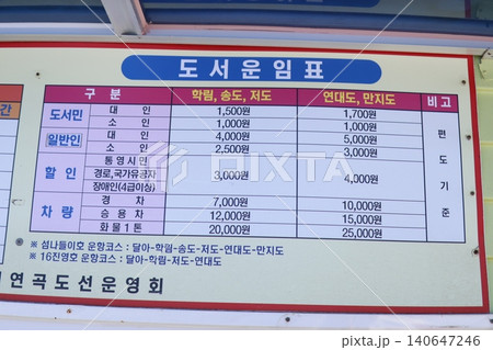 Korean Transportation Fee Rate Sign Korean Transportation Fee Rate Sign 140647246