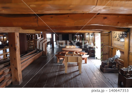 Interior of a Wooden Historical Ship Deck Interior of a Wooden Historical Ship Deck 140647353