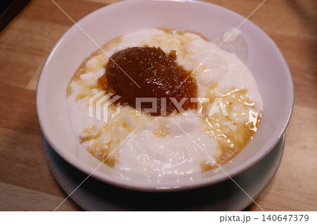 Bowl of Custard with Jam Topping Bowl of Custard with Jam Topping 140647379