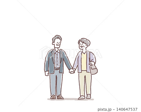 バッグを持って手をつないで歩く高齢夫婦の全身イラスト 140647537