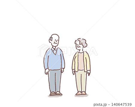 見つめ合って微笑む高齢夫婦の全身イラスト 見つめ合って微笑む高齢夫婦の全身イラスト 140647539