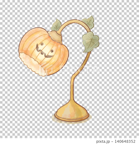 [Watercolor Style] Cute Smiling Pumpkin Desk Lamp - Halloween Interior Illustration 140648352