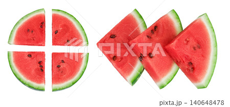 Sliced of watermelon isolated on white background. Top view. Flat lay Sliced of watermelon isolated on white background. Top view. Flat lay 140648478