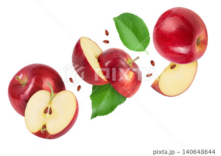 falling Red apple slices isolated on white background, falling Red apple slices isolated on white background, 140648644