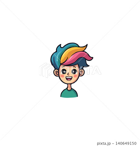 A charming cartoon character with vibrant, multicolored hair stands out against a clean background, radiating youthfulness and cheerfulness. The playful design and individual style showcase the A charming cartoon character with vibrant, multicolored hair stands out against a clean background, radiating youthfulness and cheerfulness. The playful design and individual style showcase the 140649150