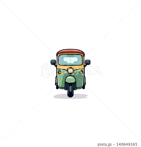 A charming illustration depicts a three-wheeled vehicle, commonly known as an auto rickshaw or tuk-tuk, representing urban transportation in Asia. Its small size and open design make it a popular A charming illustration depicts a three-wheeled vehicle, commonly known as an auto rickshaw or tuk-tuk, representing urban transportation in Asia. Its small size and open design make it a popular 140649165