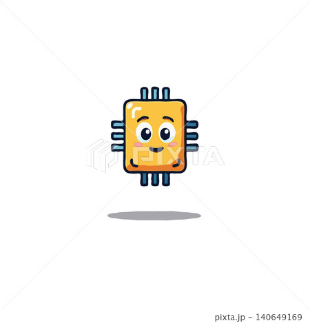 A whimsical cartoon depiction showcases a cheerful microchip character, rendered in vibrant colors with an engaging facial expression. Ideal for educational content, technology-related material, or A whimsical cartoon depiction showcases a cheerful microchip character, rendered in vibrant colors with an engaging facial expression. Ideal for educational content, technology-related material, or 140649169