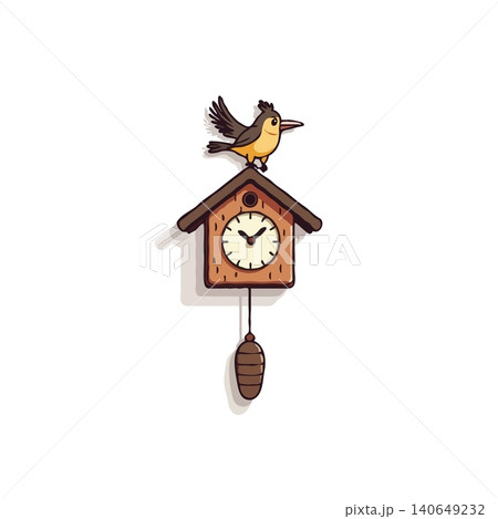 Delightful illustration of a cuckoo clock, complete with a charming bird perched atop its wooden frame. This vintage-inspired design adds a touch of nostalgia and playful charm to any space evoking Delightful illustration of a cuckoo clock, complete with a charming bird perched atop its wooden frame. This vintage-inspired design adds a touch of nostalgia and playful charm to any space evoking 140649232