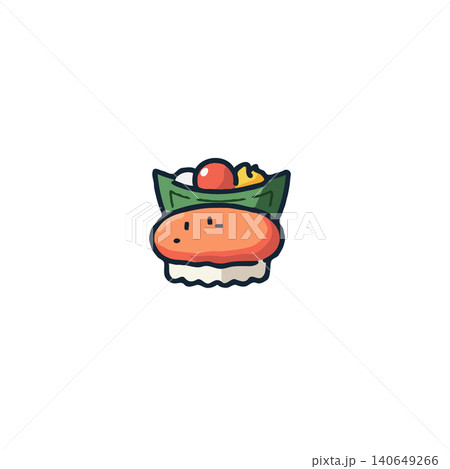 An appealing sushi icon is depicted with a bright combination of vibrant colors. It features a creative design, making it perfect for representing sushi, Japanese culinary delights, or promoting 140649266