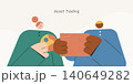 Flat design illustration of two diverse people exchanging a coin and card, representing asset trading and financial transaction. Perfect for fintech, banking, investment, and digital finance content. 140649282