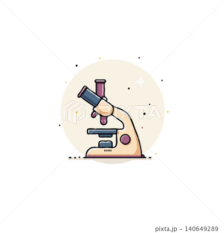 A clean vector illustration displays a microscope with a test tube inserted ready for a science experiment in a lab. The tool is shown on a white background highlighting its features and purpose for 140649289