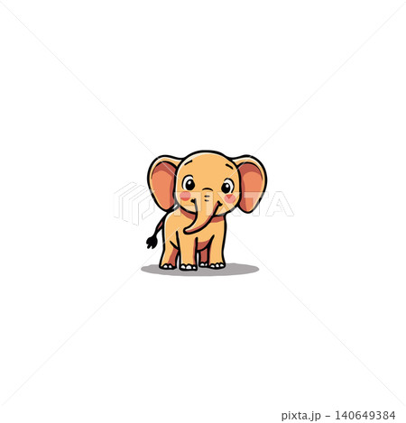 This illustration features a delightful cartoon elephant, rendered in a clean, minimalist style. With its bright eyes and inviting expression, it is perfect for adding a touch of lightheartedness to 140649384