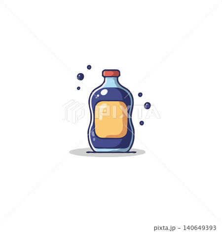 A simplistic and clean vector illustration features a stylized bottle filled with liquid, creating a versatile visual element, perfect for conveying themes of health, wellness, and refreshing 140649393