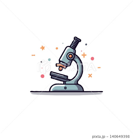 A detailed and colorful cartoon style illustration of a microscope, perfect for visual aiding in educational materials or exploring concepts in the scientific field. The image evokes curiosity, 140649398