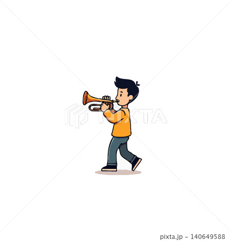 This charming illustration showcases a young boy wholeheartedly engaged in playing the trumpet. The artwork beautifully captures the essence of youthful musical exploration and the joy of creating This charming illustration showcases a young boy wholeheartedly engaged in playing the trumpet. The artwork beautifully captures the essence of youthful musical exploration and the joy of creating 140649588