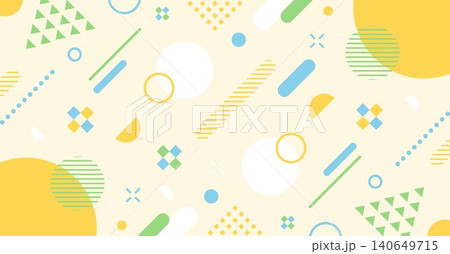幾何学模様のポップな背景素材。イエローとグリーンのメンフィススタイル抽象パターン、子ども向 幾何学模様のポップな背景素材。イエローとグリーンのメンフィススタイル抽象パターン、子ども向 140649715