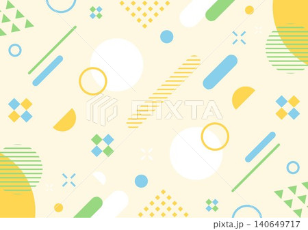 【横位置】幾何学模様のポップな背景素材。黄色と緑のメンフィススタイル抽象パターン、Webバナ 【横位置】幾何学模様のポップな背景素材。黄色と緑のメンフィススタイル抽象パターン、Webバナ 140649717