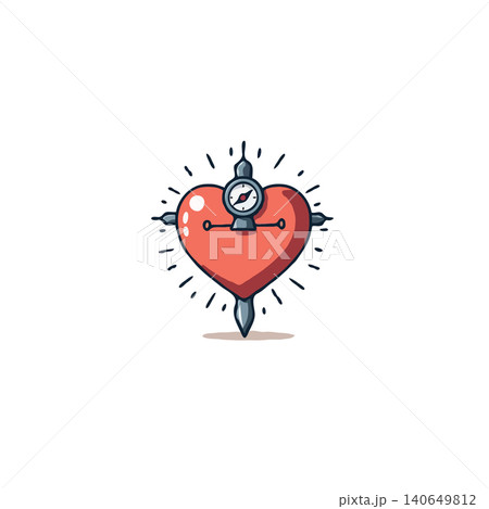 A stylized heart illustration bisected by a compass with a measuring device, signifying precision in emotional assessment. The sharp compass pierces the heart, highlighting themes of vulnerability, A stylized heart illustration bisected by a compass with a measuring device, signifying precision in emotional assessment. The sharp compass pierces the heart, highlighting themes of vulnerability, 140649812
