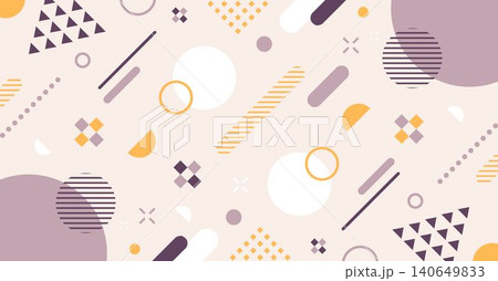 幾何学模様のポップな背景素材。パープルとマスタードのメンフィススタイル抽象パターン、和モ 幾何学模様のポップな背景素材。パープルとマスタードのメンフィススタイル抽象パターン、和モ 140649833