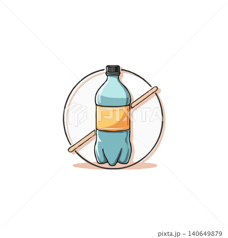 A symbolic illustration depicting a ban on single-use plastic bottles. The image communicates a powerful message about environmental sustainability, pollution reduction, and the importance of 140649879