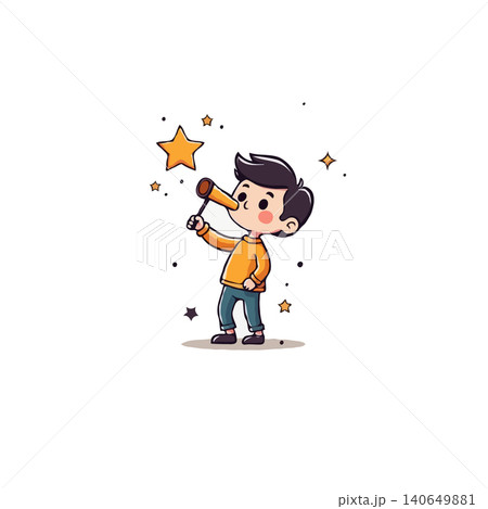 A charming cartoon illustration of a young boy playfully exploring the cosmos with a toy telescope. His innocent expression conveys a sense of wonder and curiosity, representing future aspirations A charming cartoon illustration of a young boy playfully exploring the cosmos with a toy telescope. His innocent expression conveys a sense of wonder and curiosity, representing future aspirations 140649881