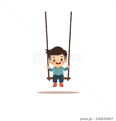 This charming illustration depicts a happy young boy joyfully swinging on a swing set. With a bright smile and cheerful demeanor, he embodies the essence of carefree childhood fun and playful This charming illustration depicts a happy young boy joyfully swinging on a swing set. With a bright smile and cheerful demeanor, he embodies the essence of carefree childhood fun and playful 140649907