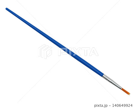 Single blue paint brush with orange bristles isolated on white background Single blue paint brush with orange bristles isolated on white background 140649924