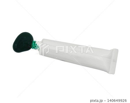 Blank white tube of dark green paint squeezed on white background Blank white tube of dark green paint squeezed on white background 140649926