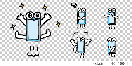 可愛的藍色智慧型手機角色插畫 140650066