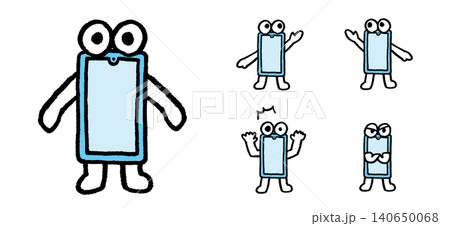 青色のスマホのかわいいキャライラスト 140650068