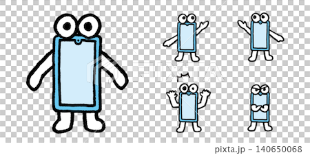 可愛的藍色智慧型手機角色插畫 140650068