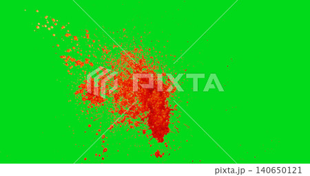 Explosive red blood splatter isolated on green screen background. Dynamic liquid impact with droplets and spray effect for chroma key compositing, VFX and video production. Explosive red blood splatter isolated on green screen background. Dynamic liquid impact with droplets and spray effect for chroma key compositing, VFX and video production. 140650121