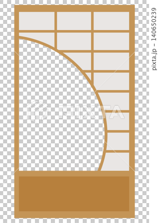 Japanese-style vector illustration of a shoji screen door with a round window. 140650239