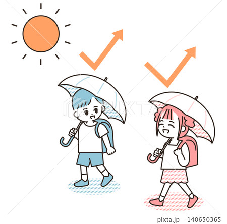 日傘をさして登校するこども 日傘をさして登校するこども 140650365