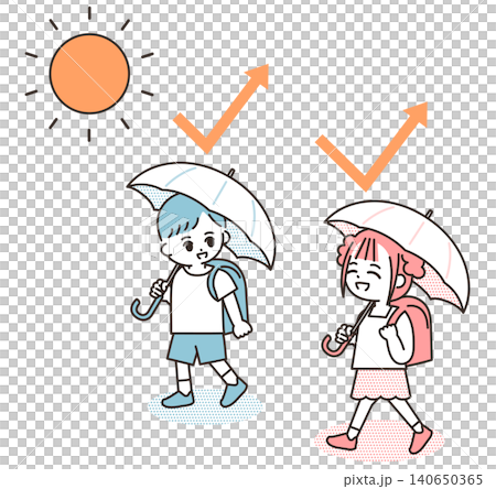 日傘をさして登校するこども 日傘をさして登校するこども 140650365