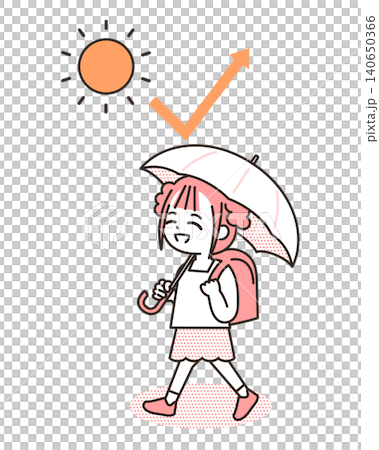 A girl walking to school with a parasol. 140650366
