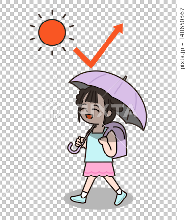 日傘をさして登校する女の子 140650367